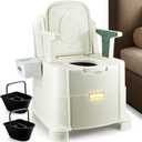 Bedside Commode, 880lbs Heavy Duty & Upgraded Commode Toilet Potty Chair, Portable Camping Toilet, Detachable Armrests, Automatic LED Light, 2-Level Height, 3 Rolls of Commode Liners Green
