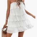 MakeMeChic Women's Summer Beach Spaghetti Strap Sundress Flowy Layer Ruffle Hem Cami Short Dresses L