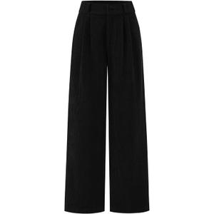 KIRUNDO Corduroy Pants Women High Waisted Wide Leg Pants Casual Winter Chenille Straight Loose Comfy Trousers with Pockets(Black, 4)