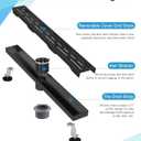 Shower Drain Stainless Steel for Bathroom: Black Linear Shower Drain 24 Inch with Removable Brick Pattern Grate - Adjustable Rectangular Shower Floor Drain with Hair Strainer (Matte Black)