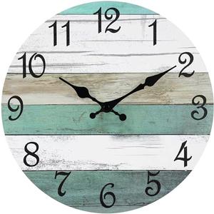CHYLIN Wall Clock, 14 Inch Wall Clocks Battery Operated Silent Non-Ticking, Teal Turquoise Rustic Clock Decorative for Kitchen Bathroom Bedroom Living Room, C-brown Teal White