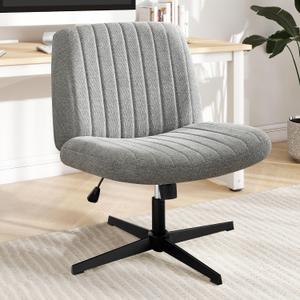 DUMOS Criss Cross Chair Legged Office Wide Comfy Desk Seat, No Wheels Armless Computer Task Seating, Swivel Vanity Home Height Adjustable, No Wheels-Fabric