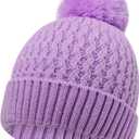Winter Hat for Kids Children, Girls Beanie with Pom Pom, Girls Accessories Knit Beanies Cap Age 7-12 (Purple)