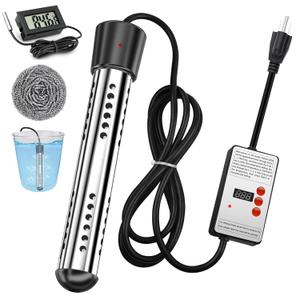 Immersion Water Heater, 2000W Portable Electric 304 Stainless Heaters with Guard Cover - LCD Thermometer for Above Ground Inflatable Pool Tub Buckets Motorhome Camping Outdoor