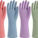 Rubber Cleaning Gloves for Dishwashing, 12 Pairs Reusable Kitchen Gloves for Washing Dishes and Household Cleaning, Colorful Dish Gloves with Flocked Lining and Non-Slip Grip, Pefect for Woman Men - M