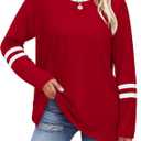 Sampeel Long Sleeve Shirts for Women Color Block Casual Tops Fall Outfits 2026 Basic Tees Trendy Spring Clothes M
