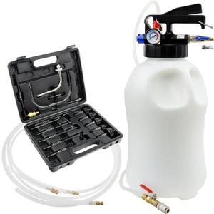 JoyFans 10L Pneumatic Transmission Fluid Pump Extractor and Dispenser, Gearbox Oil Transfer System Refill Fill Evacuator Tool Kit with 15PCS ATF Adapters for Most Garage Shop Vehicles (Black Suitcase)