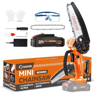 Saker Mini Chainsaw|6 Inch Chainsaws[2025 Upgraded]|Mini Cordless Electric Chain Saw|Small Handheld Portable Chain Saws Battery Powered Saws for Tree Trimmer and Garden,Christmas Gifts SK1806L-01