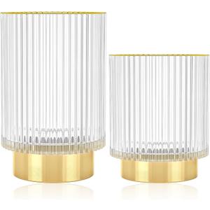 Makeup Brush Holder Organizer, Heavy Crystal Glass Brush Storage Holder, Vintage Cosmetic Make Up Bathroom Brushes Cup Pen Pencil Toothbrush Holder Striped Vase (Clear S+L)