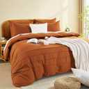 NEXHOME PRO 100% Organic Cotton Duvet Cover Set King Size Linen Pleated Design,Terracotta Burnt Orange, 3pc Bedding Set with Zipper Closure, Soft, Lightweight and Breathable (104"x90", No Comforter)