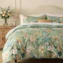 Bedsure Floral Duvet Cover King Size - 100% Cotton Reversible Flowers and Birds Pattern Duvet Cover Set, 3 Pieces Soft & Breathable PureWoven Bedding Set with 2 Pillow Shams (Green Garden, 104"x90")