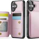 Vinich for iPhone 16 6.1" Wallet Case with Card Holder, RFID Blocking Credit Slots Kickstand Shockproof Phone Cover for Women Men, Rose Gold