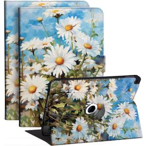 Case for iPad 10.2 Inch 9th Generation 2021/iPad 8th Generation 2020/iPad 7th Generation 2019, Rotating Degree Stand Cover with Auto Sleep/Wake for Apple iPad 9/8/7 Gen, White Daisy