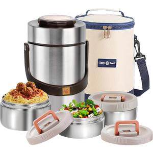 67oz Upgraded Thermos for Hot Food, 3-Layer Stackable Food Thermos, Soup Thermos Jar with Insulated Bag, Ideal for Office, Outdoor Meals, and Various Occasions (67 oz Silver)