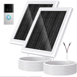 Ring Solar Charger 5W 12VAC Compatible with Ring Video Doorbell 3/3+/4, Battery Video Doorbell Pro, 16.4ft Waterproof Charging Cable, 360Adjustable Mount-Update (Update,White,2 Pack)