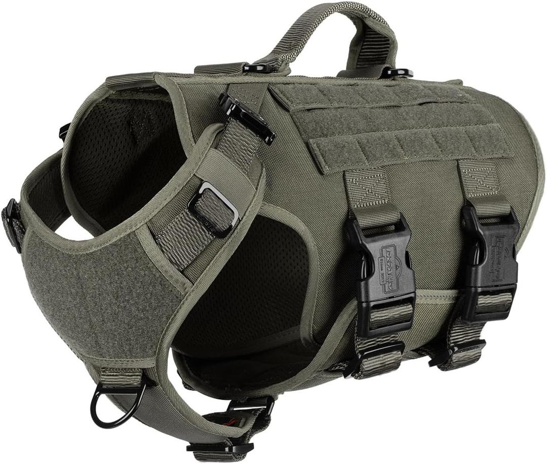 ICEFANG GN3 Tactical Dog Harness with 6X Buckle,Dog Molle Vest with Handle,3/4 Body Coverage,Hook and Loop Panel for ID Patch,No Pulling Front Clip (M (25"-31" Girth), Ranger Green)