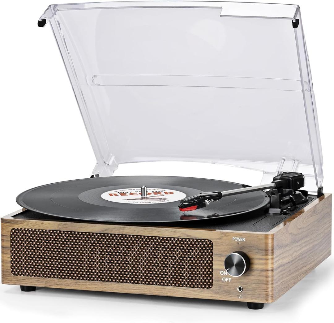 Vinyl Record Player with Speakers Vintage Turntable Vinyls Records Belt-Driven Turntables Support 3-Speed Wireless Playback Headphone AUX RCA Line LP Vinyl Players for Sound Enjoyment Retro Wood Cyan