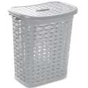Sterilite Plastic Weave Laundry Hamper with Lid, Decorative Pattern with Handles to Carry Clothes Between the Laundry Room and Bedroom, Gray, 4-Pack