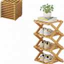 Foldable Shoe Rack, Bamboo Vertical Shoe Organizer Tall for Small Spaces. Multifunctional Narrow Shoe Shelf for Entryway, Closet, Corner, Bedroom, Hallway, Wood Color 4 Layers