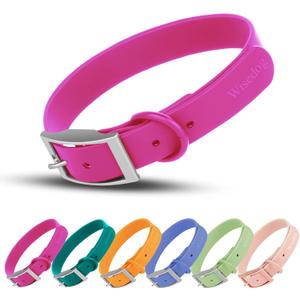 Wisedog Waterproof Dog Collar: Multiple Adjust 7" to 23.6", Soft Rubber Coated Webbing, Easy to Clean, for Small Medium Large Dogs (L|15"-19"  1 in, Rose Violet)