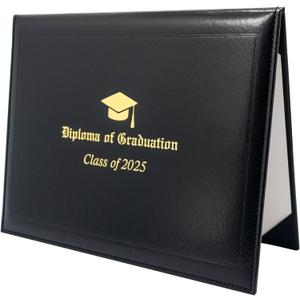 Graduationmall Printed Synthetic Leather Diploma Cover For 8.5 X 11-Inch Certificate, Padded Support For 2025 Class Graduation Diploma, Black Color
