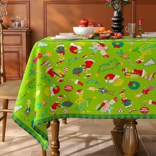 Christmas Tablecloth Rectangle - 55 x 86 Inch, Christmas Decorations Holiday Table Covers for Kitchen, Party, Dining Table Decor (Green)