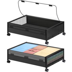 Under Bed Storage with Wheels - 2 Pack Under Bed Storage Containers, Rolling Underbed Organizer Drawer Bins with Visible Lid for Clothes, Shoes, Toys, Books, Blankets (24.4 x 16.5 x 7.3 in)