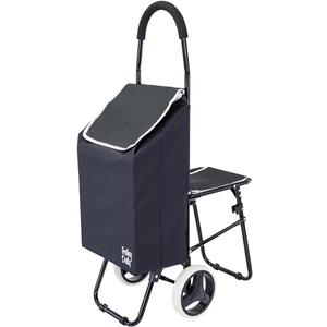 dbest Products Trolley Dolly Sport with Chair Foldable Grocery Cart on Wheels Multi Use Rolling Cart with Built-in Seat, Removable Bag, and Hand Truck Dolly Function, Black