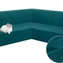 Arfntevss Velvet Sectional Couch Covers L Shape Stretch Sofa Cover Corner Sectional Slipcover Set Magic Thick U Shaped Sofa Covers Living Room Soft Furniture Protector (Teal Blue, Small)