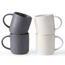 famiware Coffee Mug Set for 4, Star 12 oz Catering Mugs Cup Set with Handle for Coffee, Tea, Cocoa, Milk - Ceramic Stoneware Drinkware Set, Matte White + Matte Black