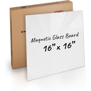 Magnetic Eraser Black Board 16" X 16" Inches Eased Corners - White Low Iron Glass