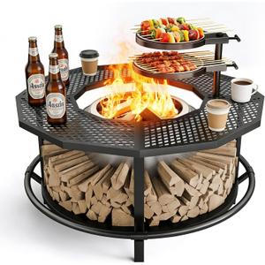 Fire Pit Surround Tabletop - 360° Fire Pit Guard for Solo Stove Bonfire & Ranger, Portable Protective Barrier for Wood Burning Fire Pits Up to ⌀21", UV-Resistant Outdoor Fabric (Firepit Not Included)