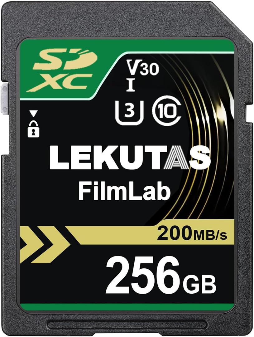 LEKUTAS 256GB SDXC UHS-I Memory Card - Up to 200MB/ s Read Speed, C10, U3, V30, 4K UHD, Full-HD & 4K Video SD Card for Canon Nikon Sony Panasonic DSLR, Mirrorless Cameras, Green