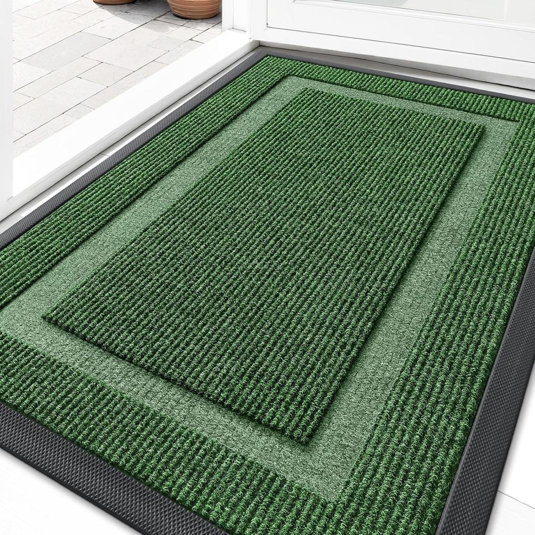 OLANLY Front Door Mat Indoor Outdoor Entrance, Waterproof All-Season, All-Weather Doormat, Sturdy Natural Rubber, Fade Resistant, Low Profile, Easy Clean Patio Porch Entryway Mat, 29.5x17, Green