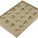 Bocar Sackcloth Linen 7 Row Ring Display Tray Showcase Organizer Holder
