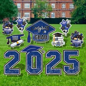 Vivantia Large 11 PCS Graduation Yard Signs, Class of 2026 Congrats Grad Outdoor Lawn Yard Sign with Stakes, Graduate Yard Decorations for College High School Party, Black and Blue