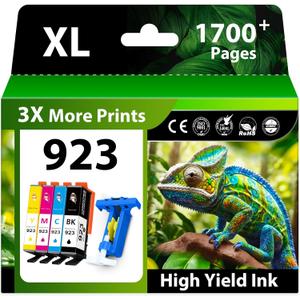 923 Ink Cartridges Combo Pack Replacement for HP 923 Ink Cartridges for HP Printers Compatible with HP OfficeJet Pro 8130e OfficeJet Pro 8135e 8122e 8138e 8139e 8120e Printer Ink, 4-Pack Without Chip