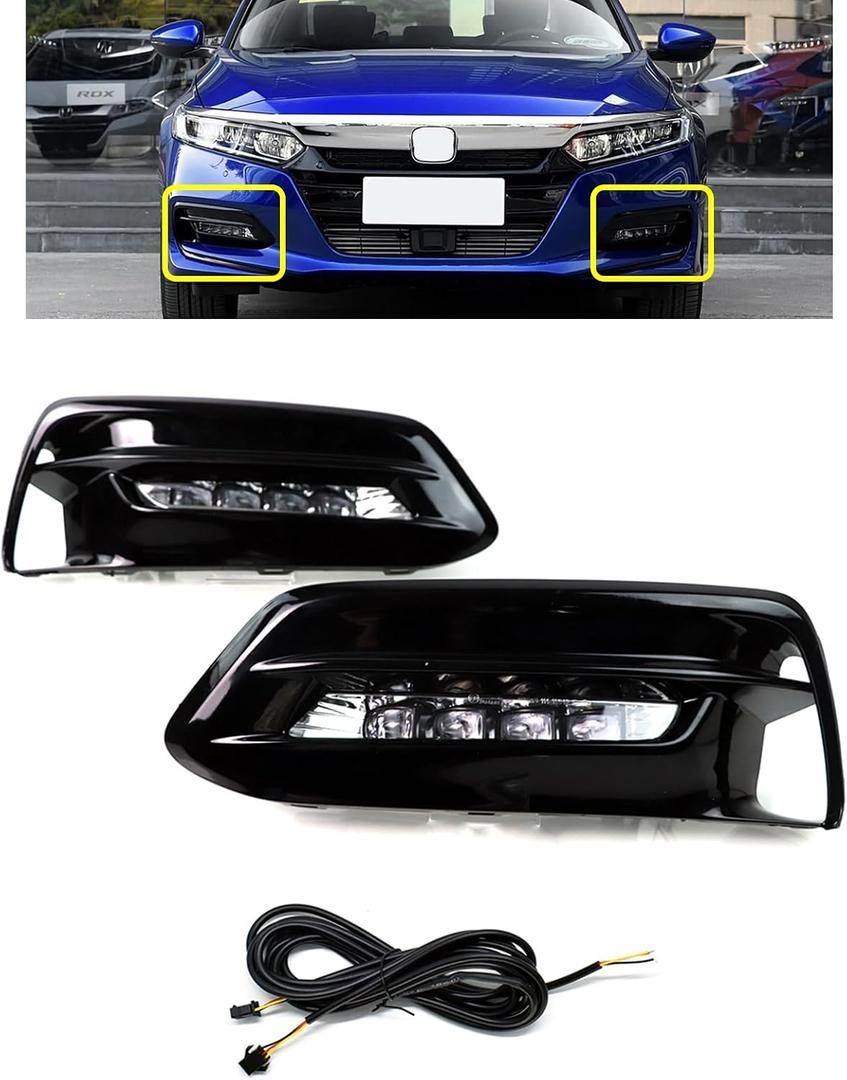 LED Fog Lights DRL Fits 2018-2020 Honda Accord LX EX Sport EX-L Touring