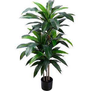 Artificial Dracaena Tree 4FT, Fake Tree with Plastic Pot, Fake Tropical Yucca Floor Plant, Lifelike Foliage and Branches, Artificial Plants Indoor for Home Office Living Room Decor Indoor