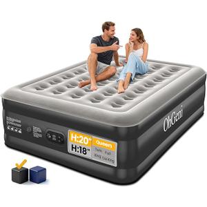 OhGeni 20" Queen Air Mattress (1-Pack) with Built in Pump, Inflatable Blow Up Bed, Upgraded Air Column Support for Enhanced Stability, Raised Height for Easy Entry & Exit, 650 lbs Capacity