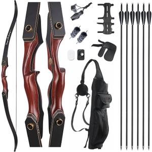 TOPARCHERY Archery 60" Takedown Hunting Recurve Bow and Arrow Set for Adults Practice Competition Longbow Kit 30-50lbs with 6pcs Arrows Right Hand Black (45lbs)