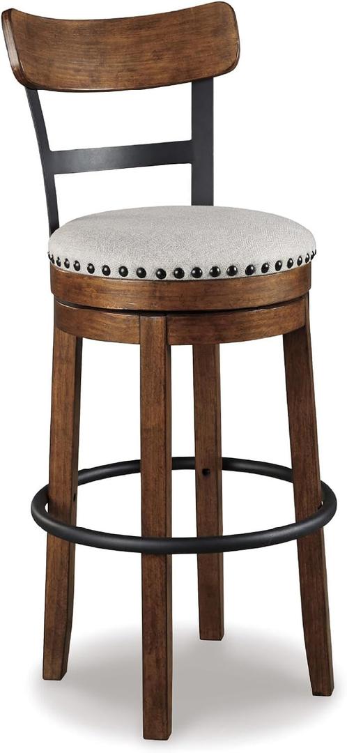 Signature Design by Ashley Valebeck Bar Stool, Rustic Industrial Swivel Barstool With Cushioned Upholstery, Wood & Metal Construction, Kitchen Island Seating, Counter Height, Black