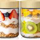 2 Pack 16oz Overnight Oats Containers with Bamboo Lids, Glass Jars with Airtight Lids for Meal Prep, Wide Mouth Mason Salad Jars, Glass Food Storage Container for Yogurt Chia Snacks Spice Sugar