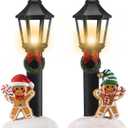2 Pcs Christmas Lighted Table Decor 10" Resin Figurine Table Centerpiece with Light up Streetlights Battery Operated Xmas Mini Street Statue Glow for Home Fireplace Shelf(Black Streetlight)