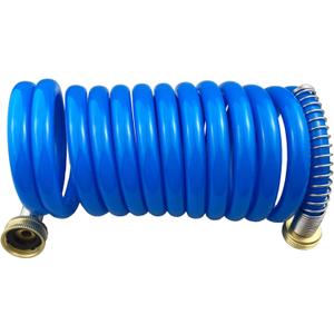 Heavy-duty PU Coil Hose, Self-Coiling Garden Hose with Solid Brass Fittings, Retractable, Corrosion Resistant, for Household (10 FT, Blue)