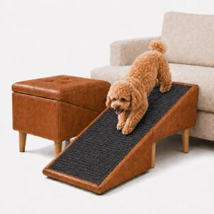 Dog Ramp for Dogs and Cats, 16" Wide All-in-one Split Ottoman Dog steeps for Bed,Solid Wood, Gentle 23 Incline, Foldable Pet Stairs for Large and Small Dogs (Brown)