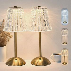 2 Pack Crystal Table Lamp, 5000mAh Rechargeable Battery Lamp with Touch Control, 3 Color Temperatures, Dimmable Brightness, Matte Aluminum Light for Bedroom/Bar/Kitchen/Outdoor, Home Décor