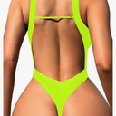 Lilosy Sexy Lace Up Plunge Neck Backless High Waisted Low Cut Leg Rise Thong Cheeky Brazilian 1 Piece Bikini Swimsuit Women Back Bathing Suit Tie Criss Cross Monokini Neon Green , Large