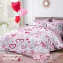 Valentine's Day Red Duvet Cover Set Queen Size,3 Piece Microfiber Reversible Bedding Set,Includes 1 Duvet Cover 90"x90" with Zipper Closure & 2 Pillow Shams,Comforter Not Included (Pink Heart 1)