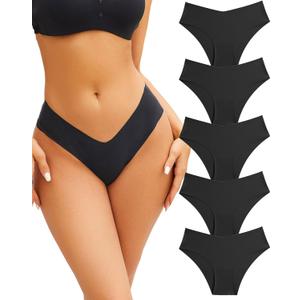 FINETOO Womens Seamless Underwear Soft Stretch Briefs Invisibles Hipster V Cut cheeky No Show Bikini Panties 5 pack (Medium)